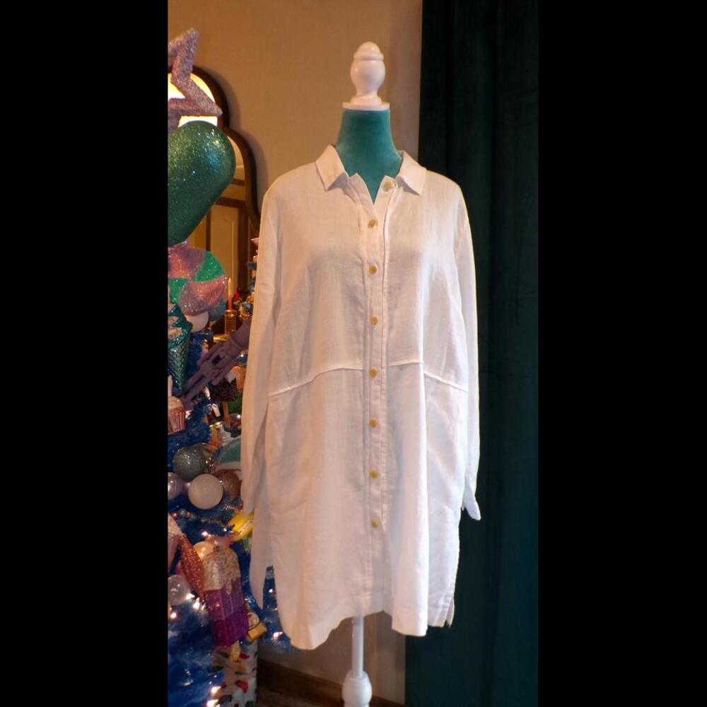Women's PureJill Linen Button Shirt Tunic Dress Size Large